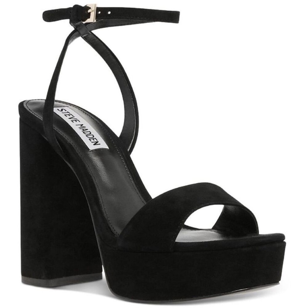 Steve Madden Lessa black suede leather strap it platform heels 8.5